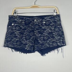 7 For All Mankind Cut Off Shorts Size 28 Blue Floral Indie Sleaze